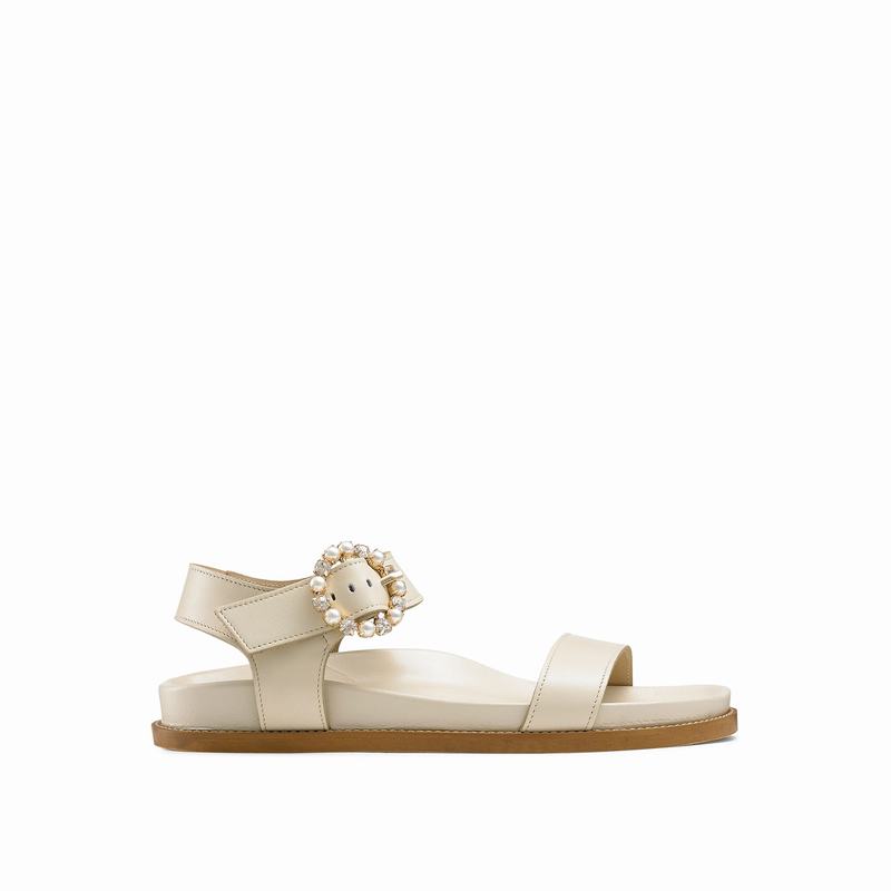 Russell & Bromley Ariel Embellished Buckle Sandals Women's Cream White [GYM4131YQ]